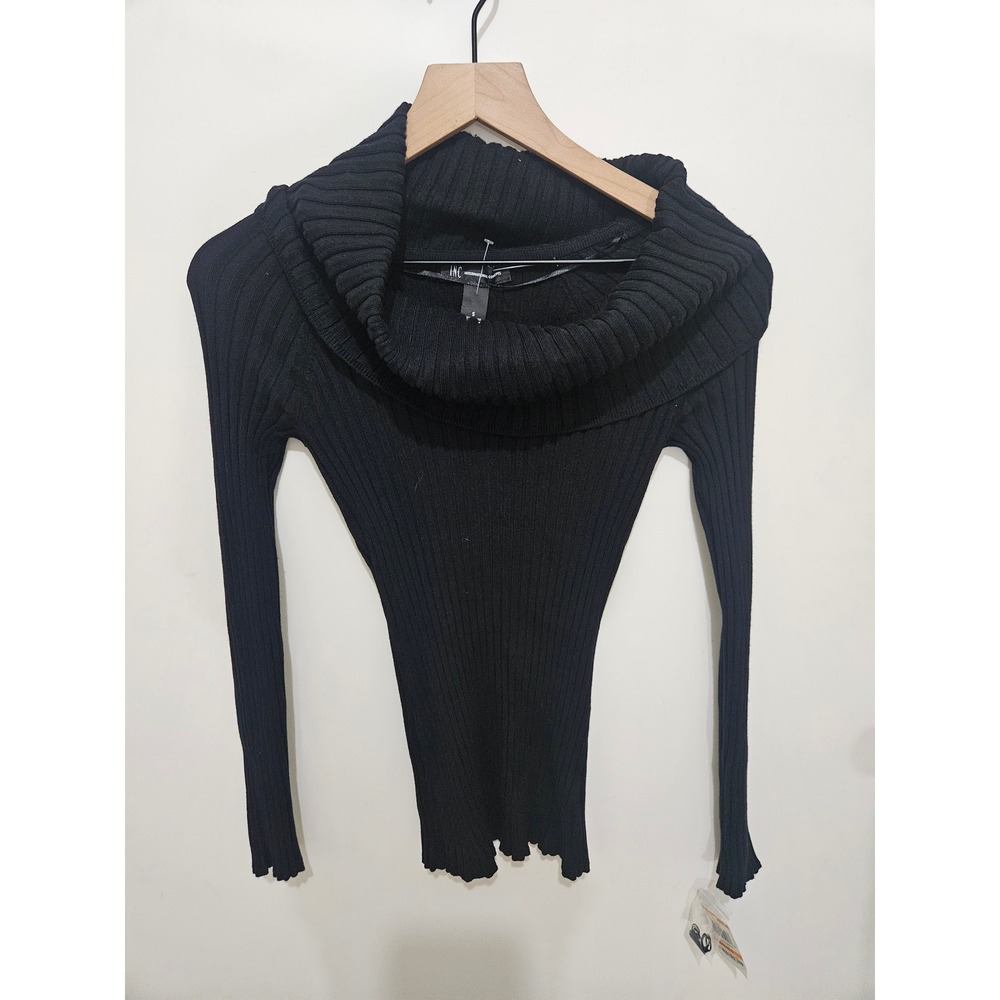 INC International Concepts Womens Cowl Neck Ribbed‎ Sweater Black Small NWT